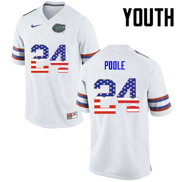 Youth Florida Gators #24 Brian Poole College Football USA Flag Fashion Jerseys-White - Click Image to Close